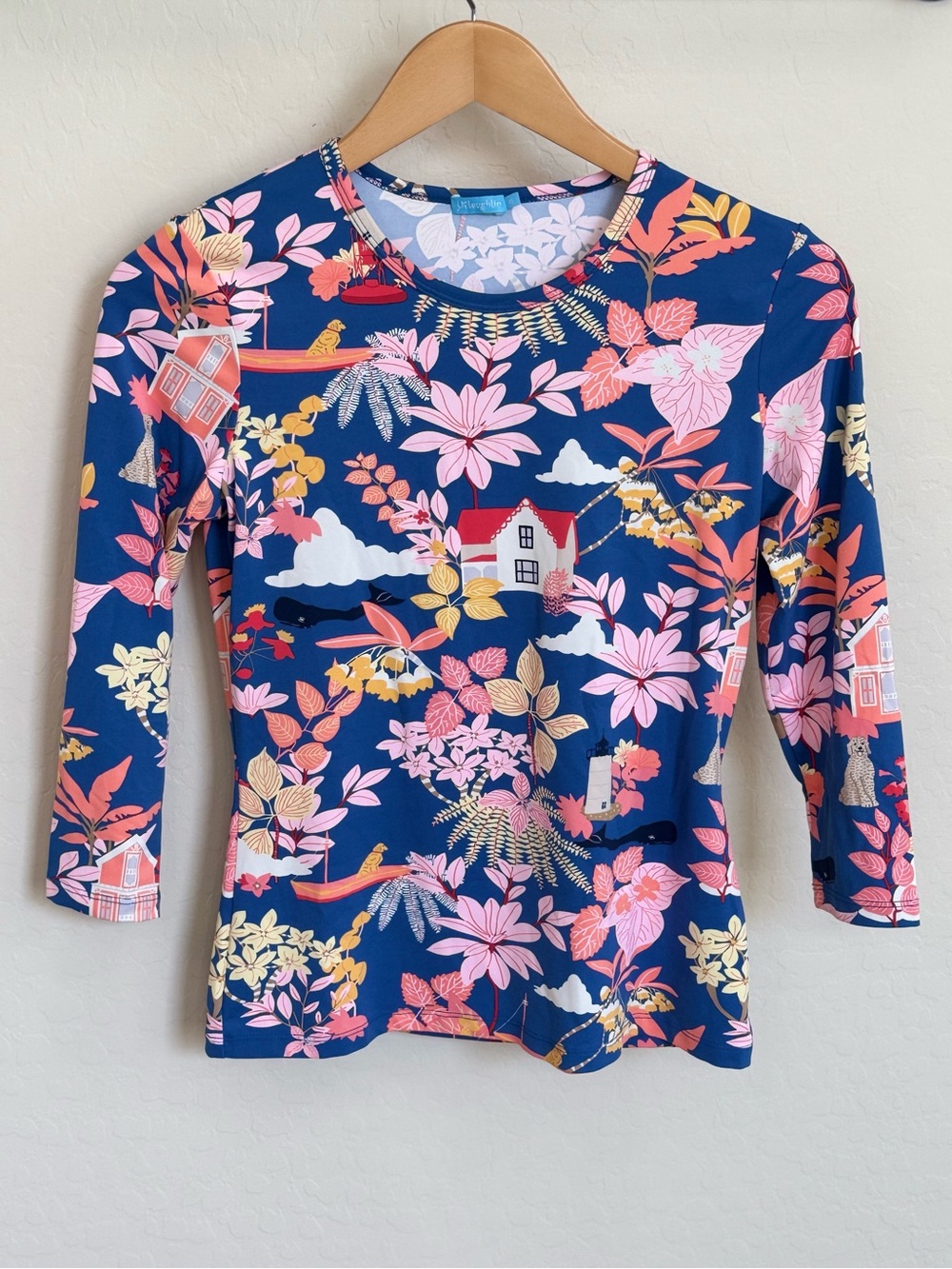 J. McLaughlin "Along the Coast" Catalina Cloth Top Crewneck 3/4 Sleeve Size XS
